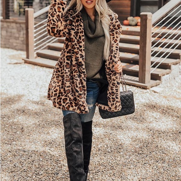 Oversized leopard women jacket animal print coat faux fur winter coat - Picture 9 of 10